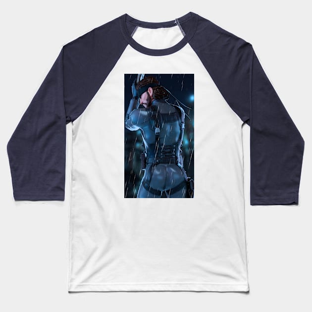 Solid Snake in the rain Baseball T-Shirt by James-Cr